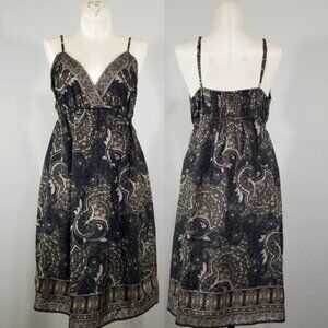 Michael Kors Womens Black Paisley 100% Silk Sleeveless Babydoll Dress Size 8